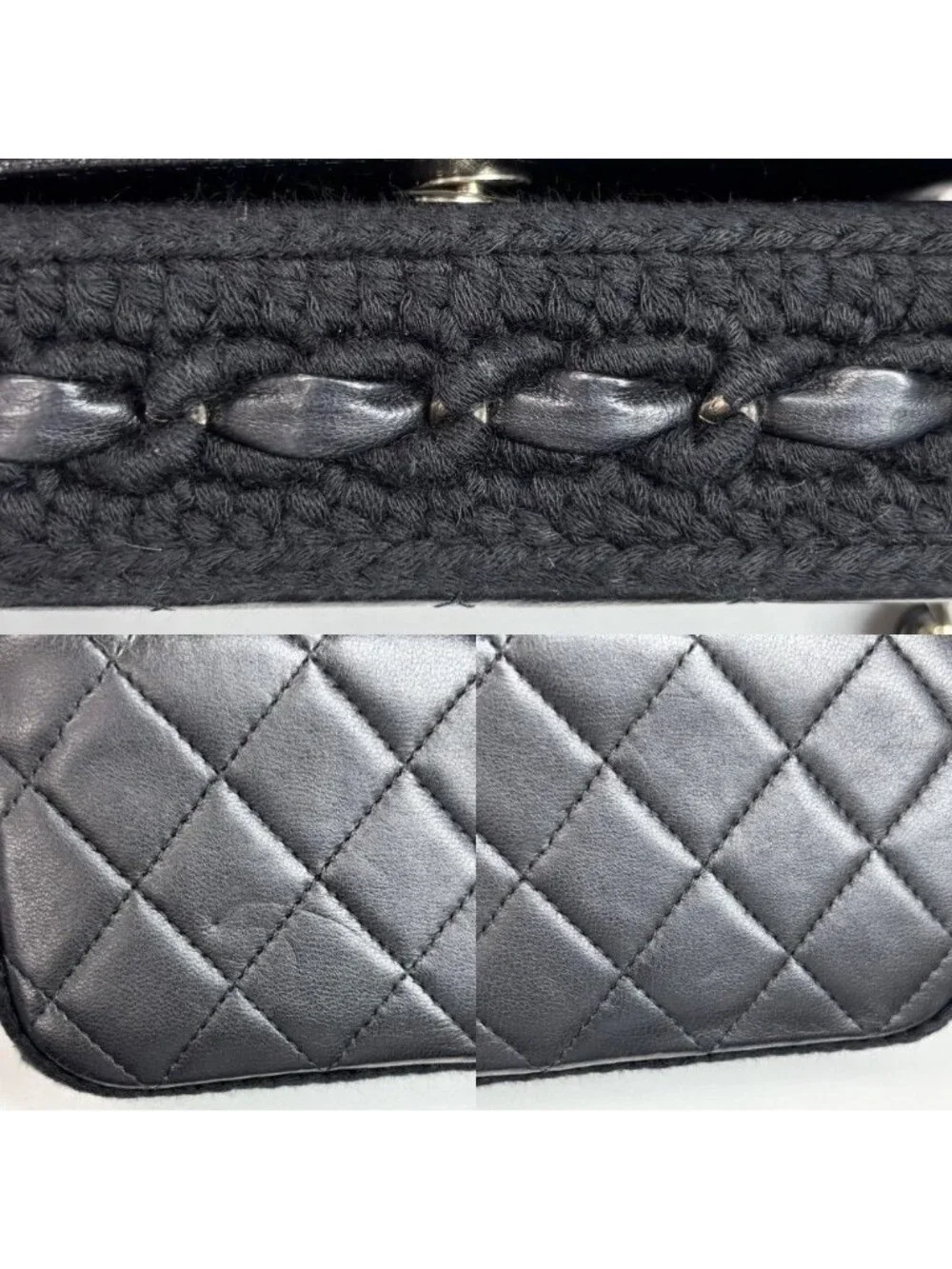 Chanel Shoulder Bag Quilted Flap Chain Knit Crossbody CC Logo Lambskin Black